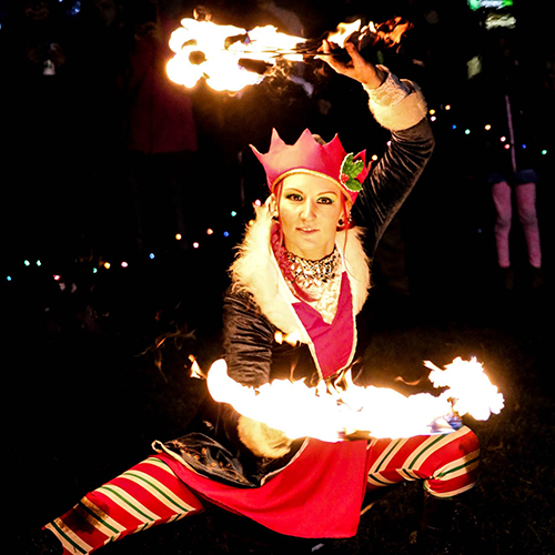 Christmas Elf Holiday Stroll Costume Tree Lighting Ceremony Fire Performer Fire Dancer Fire Fans Fire Eater Fire Breather Massachusetts Connecticut Rhode Island Fire Gypsy FireGypsy Sasha