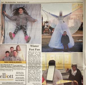 The Quincy Sun Winter Fest Fun Sasha Gaulin the Fire Gypsy Snow Princess Ice Queen Stilt Walker